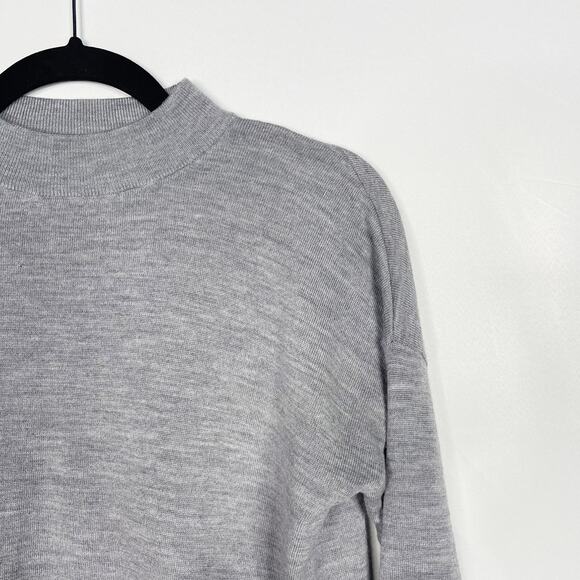 Madewell 2XS Heather Gray Mockneck Boxy Pullover Sweater Merino Wool Hi Low Hem - Picture 3 of 10